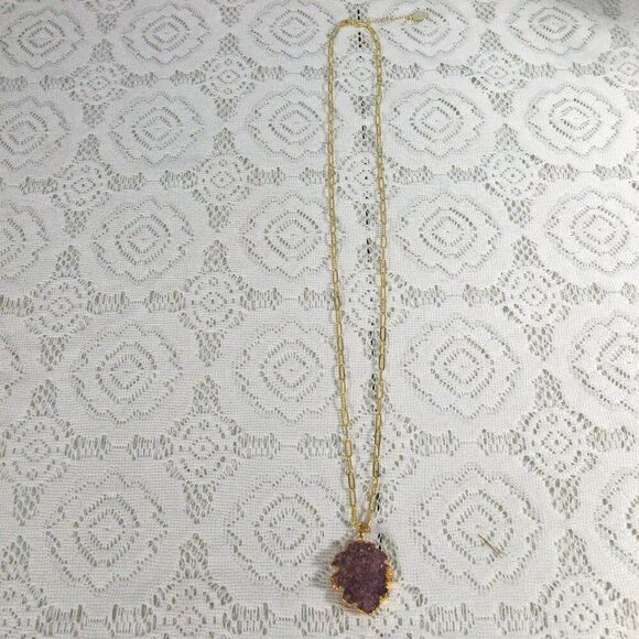 Hespera Amethyst Druzy Paperclip Necklace 15" Length - Picture 3 of 4